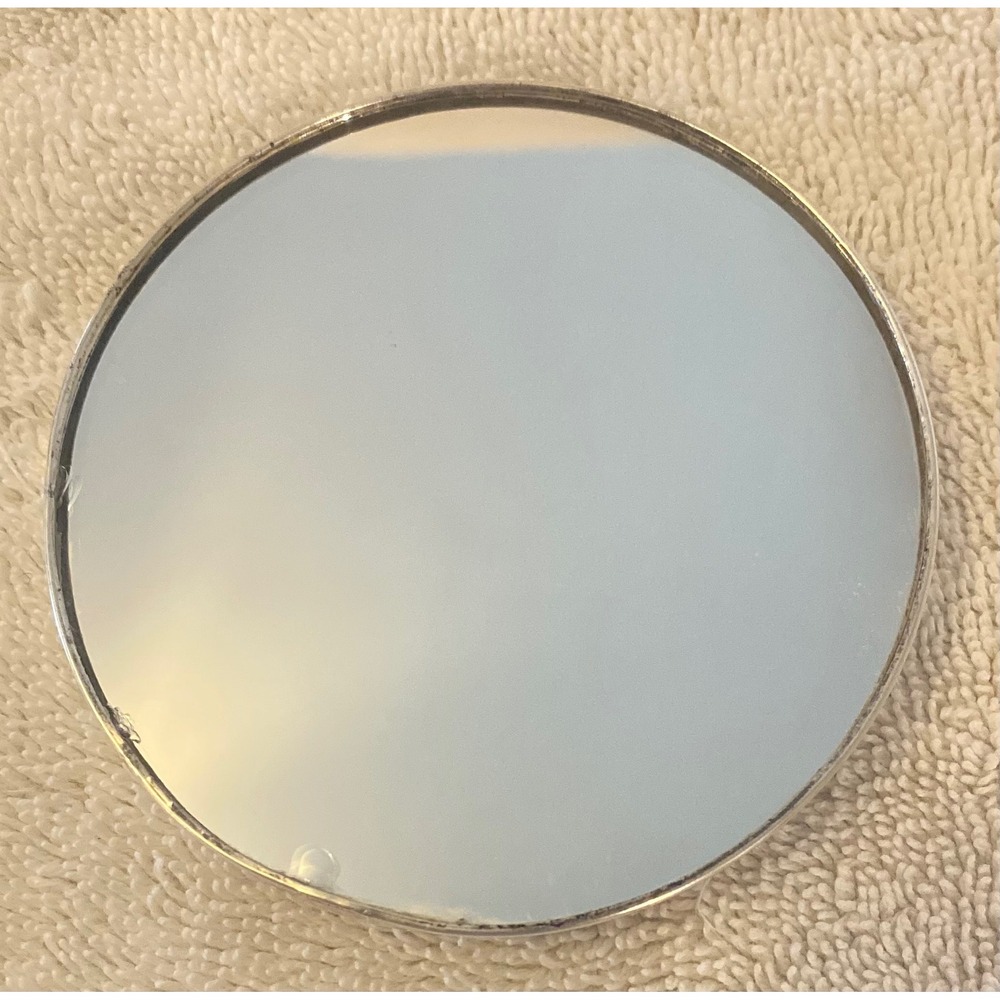 Vintage Sterling Silver Repousse Floral Round Pocket Mirror Vanity Accessory - Picture 3 of 6